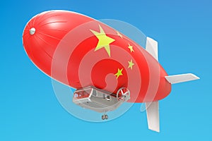 Airship or dirigible balloon with Chinese flag, 3D rendering