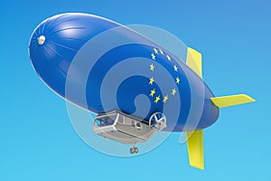 Airship or dirigible balloon with EU flag, 3D rendering