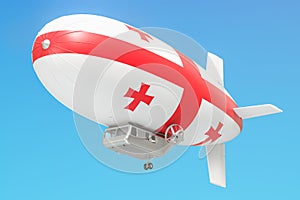 Airship or dirigible balloon with Georgian flag, 3D rendering