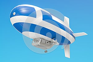 Airship or dirigible balloon with Greek flag, 3D rendering