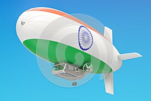 Airship or dirigible balloon with Indian flag, 3D rendering
