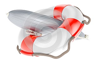 Airship or dirigible balloon inside lifebelt, 3D rendering