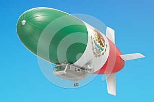 Airship or dirigible balloon with Mexican flag, 3D rendering