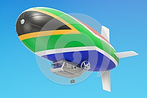 Airship or dirigible balloon with South Africa flag, 3D renderin