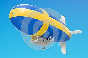 Airship or dirigible balloon with Swedish flag, 3D rendering
