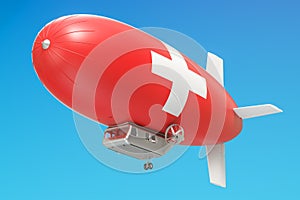Airship or dirigible balloon with Switzerland flag, 3D rendering