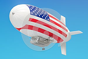 Airship or dirigible balloon with USA flag, 3D rendering