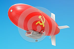 Airship or dirigible balloon with USSR flag, 3D rendering