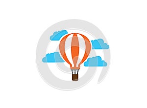 Airship flying balloon in clouds for logo