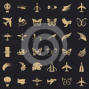 Airship icons set, simle style