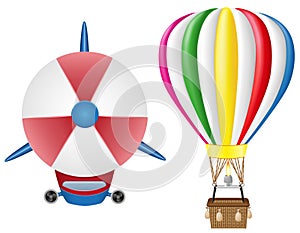 Airship zeppelin and hot air balloon