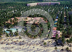 Airshot from the beach holiday resorts at Punta Cana in the Dominican Republic.