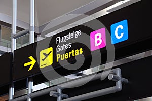 Airport gate signs, Malaga airport. photo