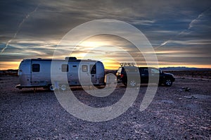 Airstream Retro Travel Trailer parked in the California Desert camping