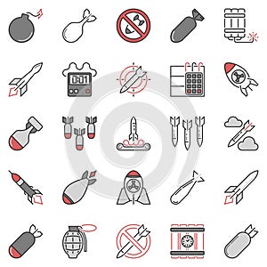 Airstrike and Missile vector concept colored icons collection