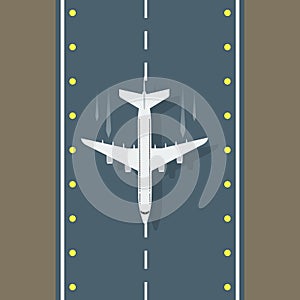 Airstrip with airplane aerial top view for your design. Vector illustration.