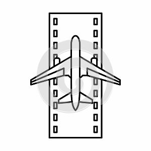 Airstrip with airplane icon, outline style