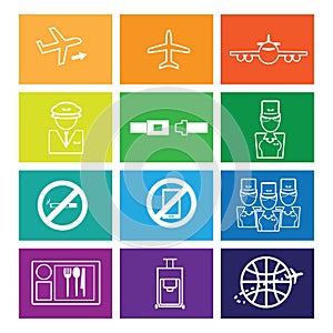 Airways service icons set flat photo