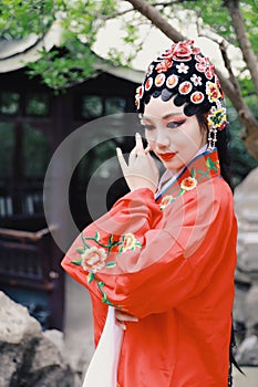 Aisa Chinese actress Peking Beijing Opera Costumes Pavilion garden China traditional role drama play dress dance perform ancient