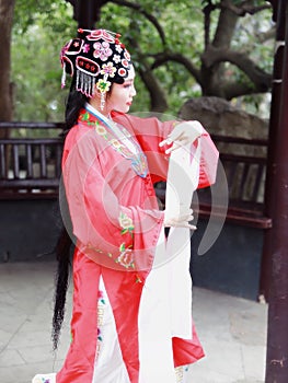 Aisa Chinese actress Peking Beijing Opera Costumes Pavilion garden China traditional role drama play dress dance perform ancient