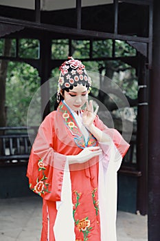 Aisa Chinese actress Peking Beijing Opera Costumes Pavilion garden China traditional role drama play dress dance perform ancient