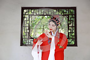 Aisa Chinese opera female Peking Beijing Opera Pavilion garden outdoor china traditional costume bride role drama play