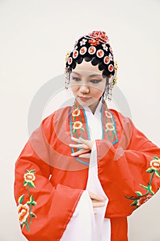 Aisa Chinese woman Peking Beijing Opera Costumes China traditional role drama play bride White isolated background