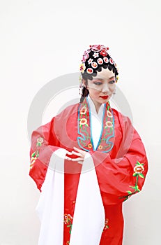 Aisa Chinese woman Peking Beijing Opera Costumes China traditional role drama play bride White isolated background
