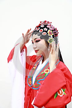 Aisa Chinese woman Peking Beijing Opera Costumes China traditional role drama play bride White isolated background