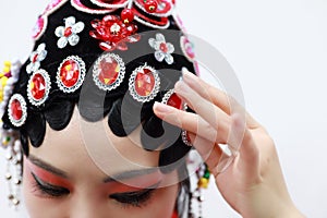 Aisa Chinese woman Peking Beijing Opera Costumes China traditional role drama play close-up headwear ornaments isolated background