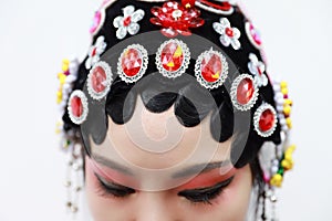 Aisa Chinese woman Peking Beijing Opera Costumes China traditional role drama play close-up headwear ornaments isolated background