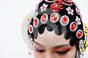 Aisa Chinese woman Peking Beijing Opera Costumes China traditional role drama play close-up headwear ornaments isolated background