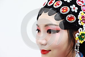 Aisa Chinese woman Peking Beijing Opera Costumes China traditional role drama play close-up headwear ornaments isolated background