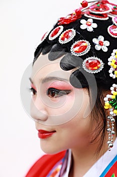 Aisa Chinese woman Peking Beijing Opera Costumes China traditional role drama play close-up headwear ornaments isolated background