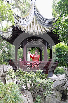 Aisa Chinese woman Peking Beijing Opera Costumes Pavilion garden China traditional role drama play