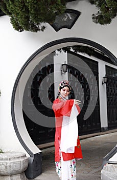 Aisa Chinese woman Peking Beijing Opera Costumes Pavilion garden China traditional role drama play