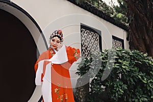 Aisa Chinese woman Peking Beijing Opera Costumes Pavilion garden China traditional role drama play dress dance perform ancient