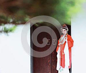 Aisa Chinese woman Peking Beijing Opera Costumes Pavilion garden China traditional role drama play dress dance perform fan ancient