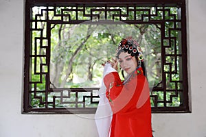 Aisa Chinese woman Peking Beijing Opera Costumes Pavilion garden China traditional role drama play dress dance perform fan ancient