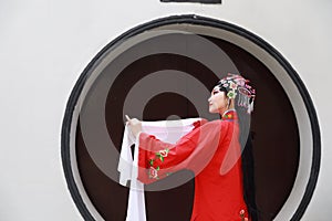 Aisa Chinese woman Peking Beijing Opera Costumes Pavilion garden China traditional role drama play dress dance perform fan ancient