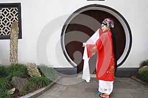 Aisa Chinese woman Peking Beijing Opera Costumes Pavilion garden China traditional role drama play dress dance perform fan ancient