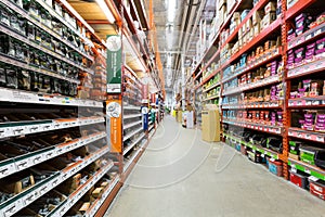 Aisle in a Home Depot hardware store