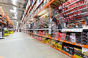 Aisle in a Home Depot hardware store