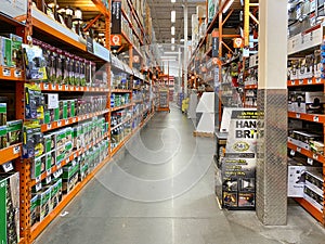 Aisle at The Home Depot hardware store, San Diego, USA