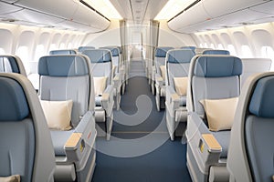 aisle view of business class with reclined seats