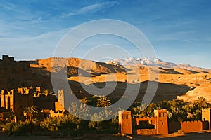 Ait Benhaddou Ksar Kasbah Morocco Africa in sunset photo