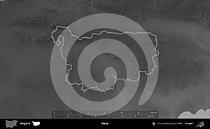 Aitos outlined, Bulgaria. Grayscale