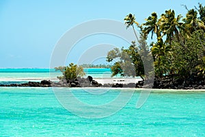 Aitutaki, Cook Islands, paradise on earth, clear turquoise water, white sand, small islands with palms, South Pacific Island