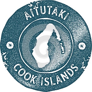 Aitutaki map vintage stamp.