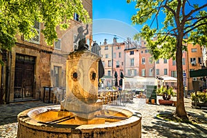 Aix-en-Provence idyllic square and fountain street view photo